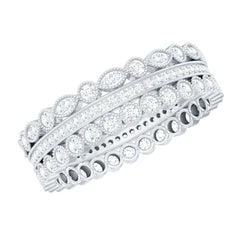 Vintage Looking 3 Row Moissanite Wedding Band