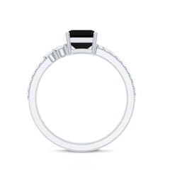 Emerald Cut Created Black Diamond Ring Set with Diamond