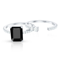 Emerald Cut Created Black Diamond Ring Set with Diamond