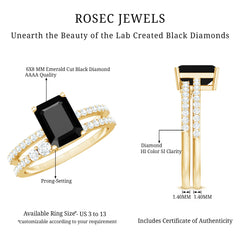 Emerald Cut Created Black Diamond Ring Set with Diamond