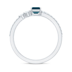 4X6mm Emerald Cut London Blue Topaz Wedding Ring Set with Diamond