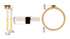 Real Garnet Diamond Emerald Cut Engagement Ring with Enhancer