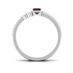 Real Garnet Diamond Emerald Cut Engagement Ring with Enhancer