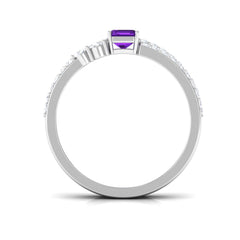 Natural Amethyst and Diamond Wedding Ring Set