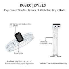 Emerald Cut Black Onyx and Diamond Bridal Ring Set