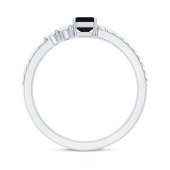 Emerald Cut Black Onyx and Diamond Bridal Ring Set