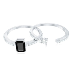 Emerald Cut Black Onyx and Diamond Bridal Ring Set