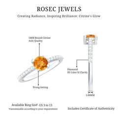 Natural Citrine Promise Ring with Diamond