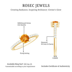 Natural Citrine Promise Ring with Diamond