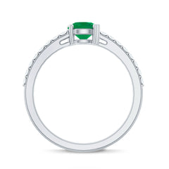 Natural Solitaire Emerald Promise Ring with Diamond Side Stones