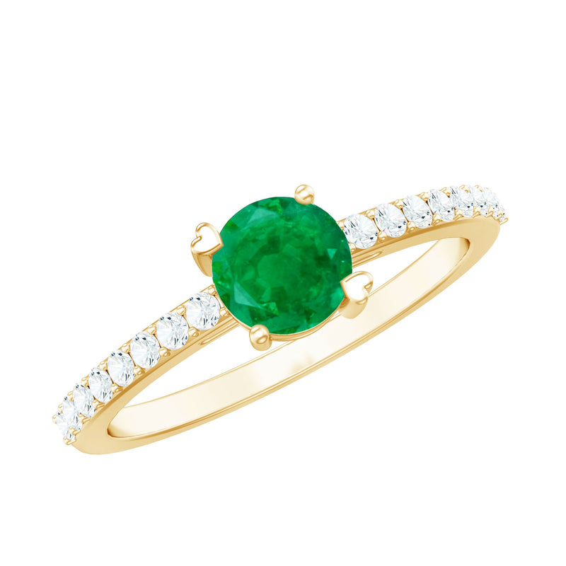 Natural Solitaire Emerald Promise Ring with Diamond Side Stones