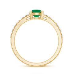 Natural Solitaire Emerald Promise Ring with Diamond Side Stones