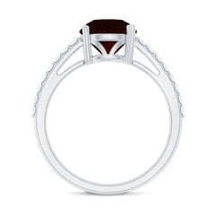 Certified Natural 8mm Garnet Big Engagement Ring with Diamond