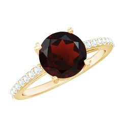 Certified Natural 8mm Garnet Big Engagement Ring with Diamond