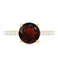 Certified Natural 8mm Garnet Big Engagement Ring with Diamond