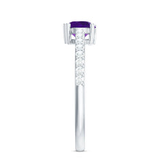 1 CT Round Shape Solitaire Amethyst Designer Promise Ring with Diamond