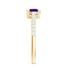 1 CT Round Shape Solitaire Amethyst Designer Promise Ring with Diamond
