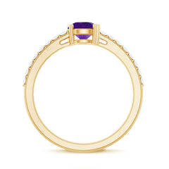 1 CT Round Shape Solitaire Amethyst Designer Promise Ring with Diamond