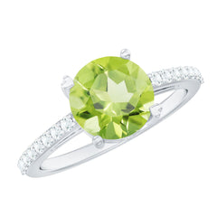 Natural 2 Carat Peridot Engagement Ring with Diamond
