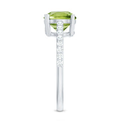 Natural 2 Carat Peridot Engagement Ring with Diamond