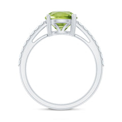 Natural 2 Carat Peridot Engagement Ring with Diamond