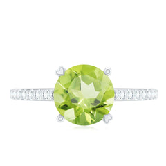 Natural 2 Carat Peridot Engagement Ring with Diamond