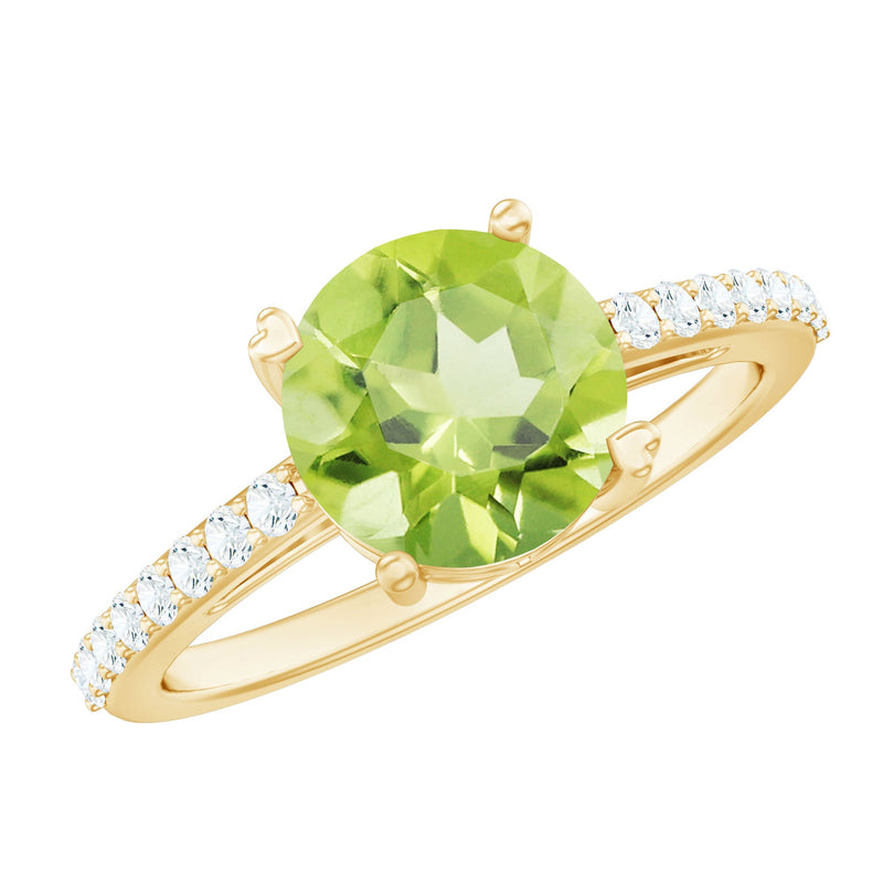 Natural 2 Carat Peridot Engagement Ring with Diamond