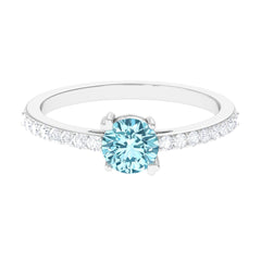 1 Ct Designer Aquamarine Solitaire Promise Ring with Diamond