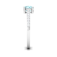 1 Ct Designer Aquamarine Solitaire Promise Ring with Diamond