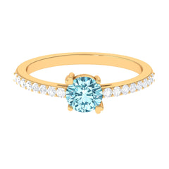 1 Ct Designer Aquamarine Solitaire Promise Ring with Diamond