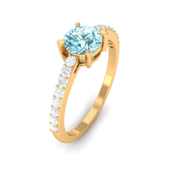 1 Ct Designer Aquamarine Solitaire Promise Ring with Diamond