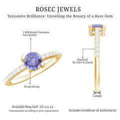 Certified Real Tanzanite Promise Ring with Diamond