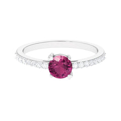 1 CT Real Pink Tourmaline Solitaire Promise Ring with Diamond Side Stones