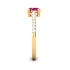 1 CT Real Pink Tourmaline Solitaire Promise Ring with Diamond Side Stones