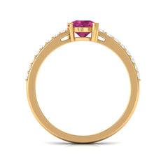 1 CT Real Pink Tourmaline Solitaire Promise Ring with Diamond Side Stones