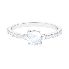 1.25 CT Natural Moonstone Solitaire Promise Ring with Diamond