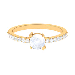 1.25 CT Natural Moonstone Solitaire Promise Ring with Diamond