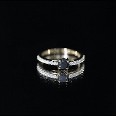 Round Black Onyx Promise Ring with Diamond Side Stones