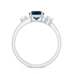 7mm Round London Blue Topaz Double Band Engagement Ring with Diamond