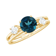 7mm Round London Blue Topaz Double Band Engagement Ring with Diamond