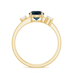 7mm Round London Blue Topaz Double Band Engagement Ring with Diamond