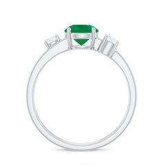 Natural Emerald Diamond Three Stone Engagement Ring
