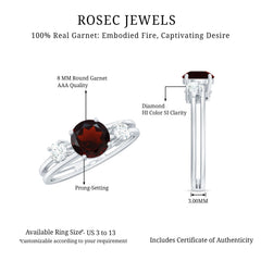 Genuine 8mm Garnet Diamond Double Band Engagement Ring