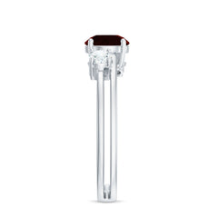 Genuine 8mm Garnet Diamond Double Band Engagement Ring