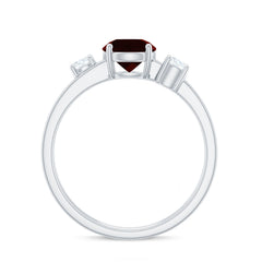 Genuine 8mm Garnet Diamond Double Band Engagement Ring