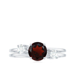 Genuine 8mm Garnet Diamond Double Band Engagement Ring