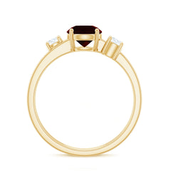 Genuine 8mm Garnet Diamond Double Band Engagement Ring