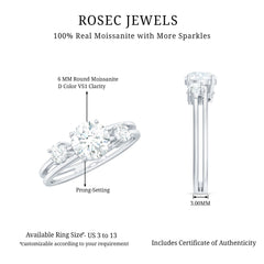 Brilliant Cut Moissanite 3 Stone Engagement Ring with Double Band