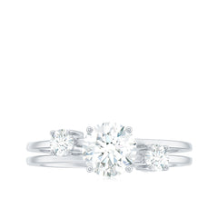 Brilliant Cut Moissanite 3 Stone Engagement Ring with Double Band
