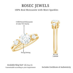 Brilliant Cut Moissanite 3 Stone Engagement Ring with Double Band